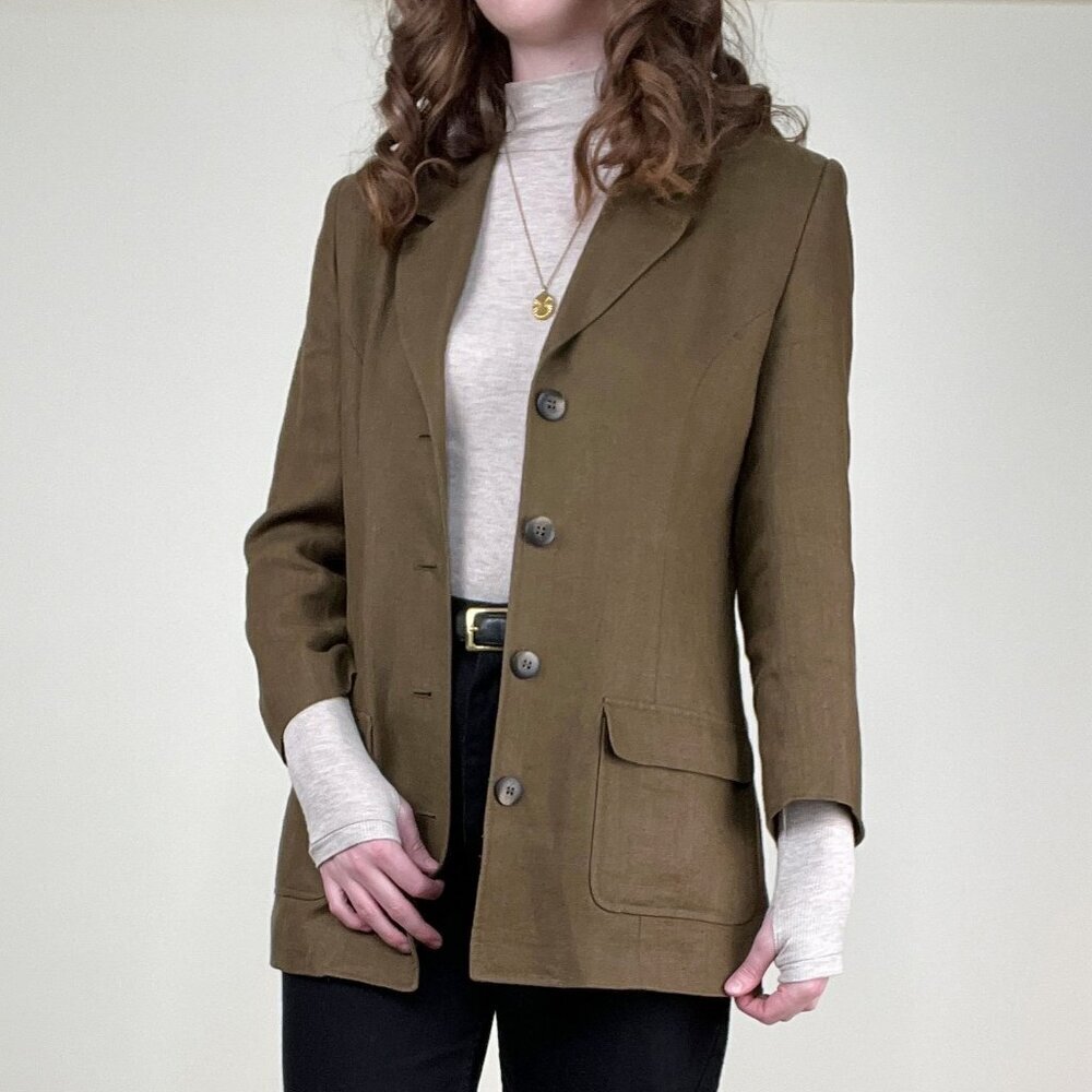 Vintage 100% Linen Blazer Jacket Coat Oversized Old Money Academia Quiet Luxury
